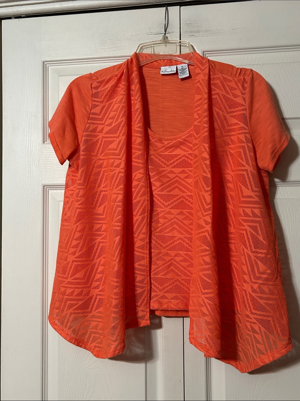 Kim Rogers sz PL Faux Layered Lace Short Sleeve Top in Bright Orange